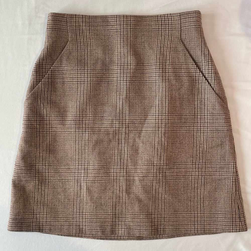 & Other Stories Brown Plaid Wool A-Line Skirt